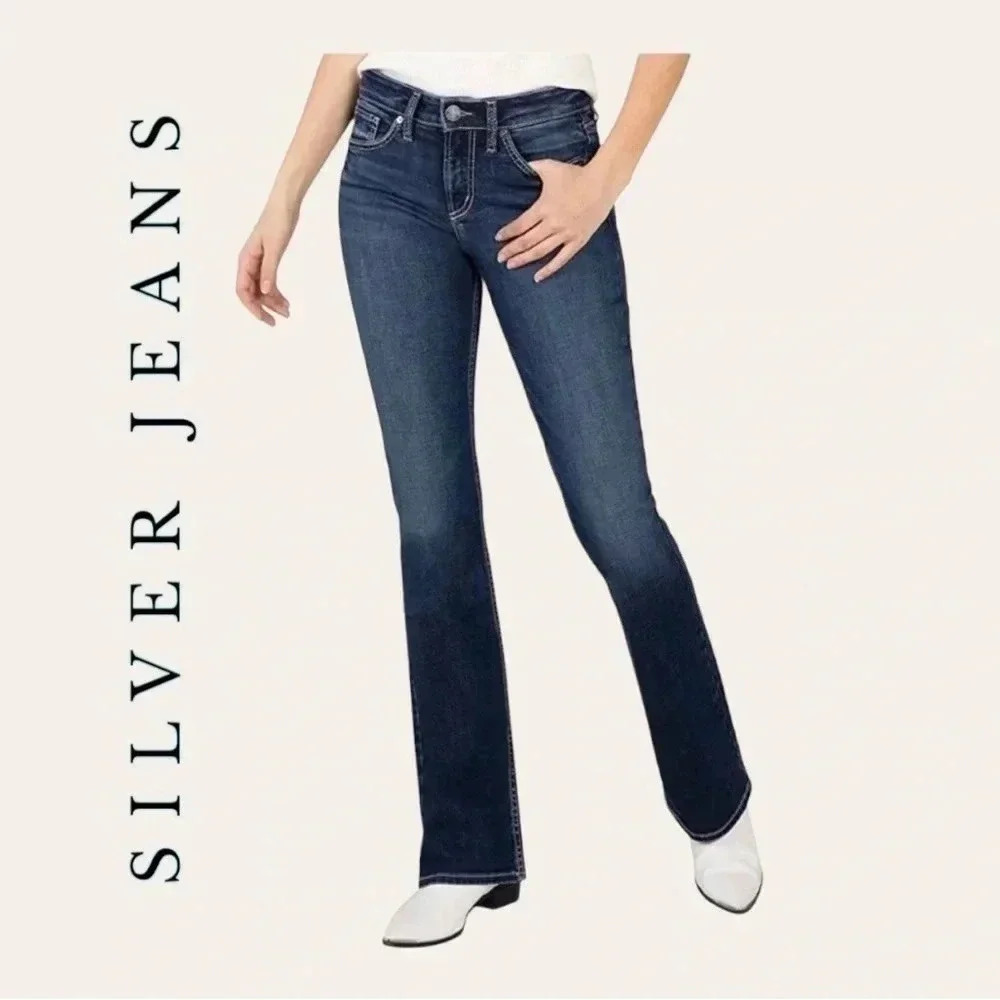0499W. SILVER DENIM FLUID‎ JEANS SIZE 30 DARK WASH BOOTCUT MID SLIM SUKI STYLE